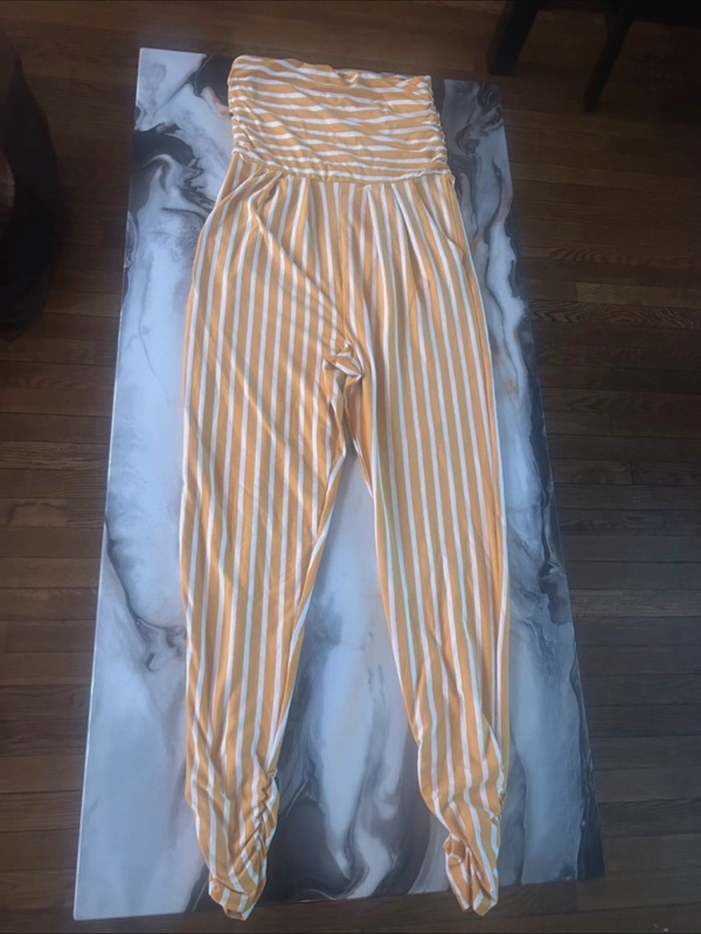 Absolutely Yellow & White Striped Strapless Jumpsuit